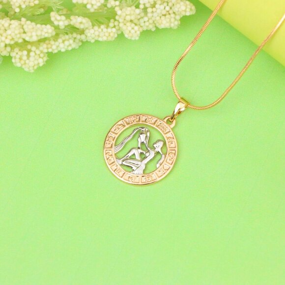 "Rose Gold Aquarius Zodiac Pendant Featuring Water Bearer Symbol, XPPT1455 - Picture 3 of 12